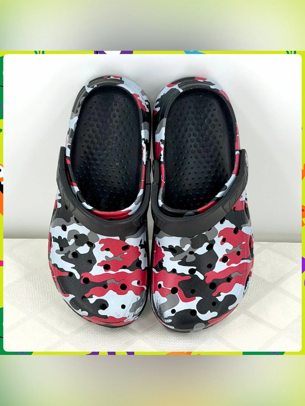 Red Black Gray UNISEX CAMOUFLAGE CLOGS Marble Swirl Sandals Shoes Big Kid Size 4